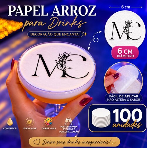 Papel de arroz 6cm para drink personalizado casamento festas - Cópia