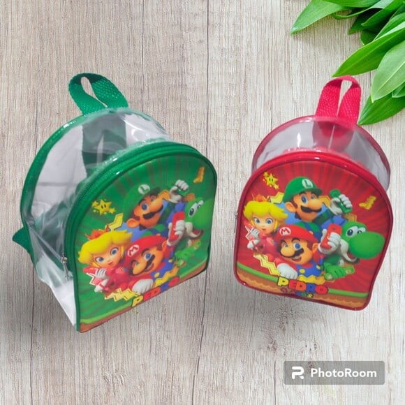 Mochila Mario Bross Personalizada Transparente Lembrancinha