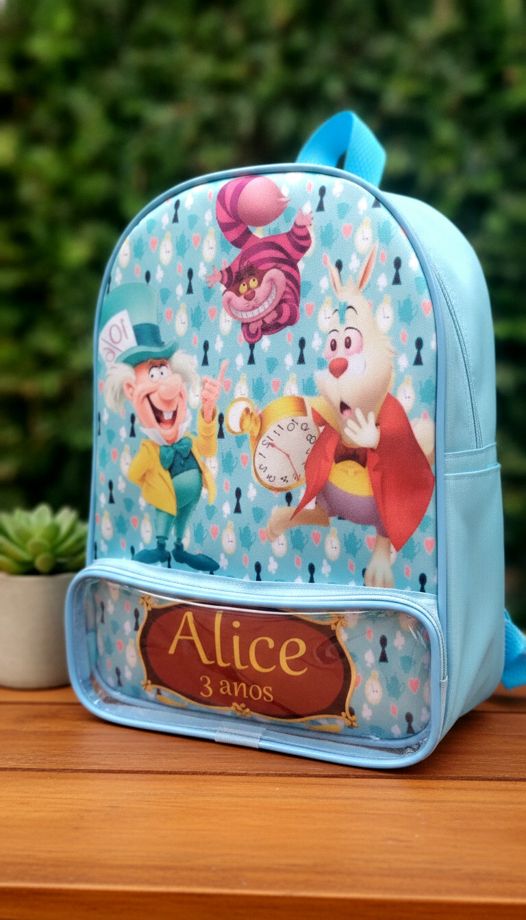 Mochila Alice Do País Das Maravilhas Personalizada Lembrancinhas