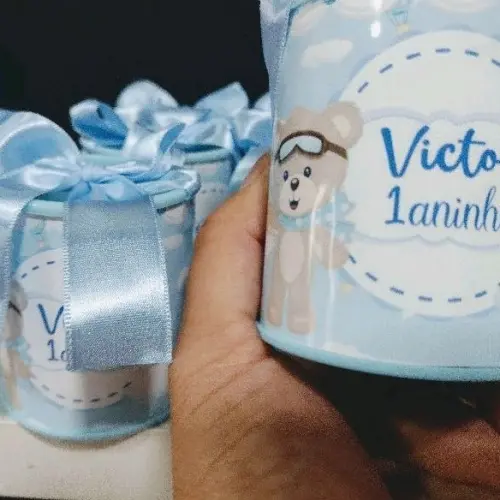 Studio MR Personalizados 10 Mini Tubolatas Personalizadas Ursinho Aviador | Lembrancinha Festa Infantil ou Chá de Bebê
