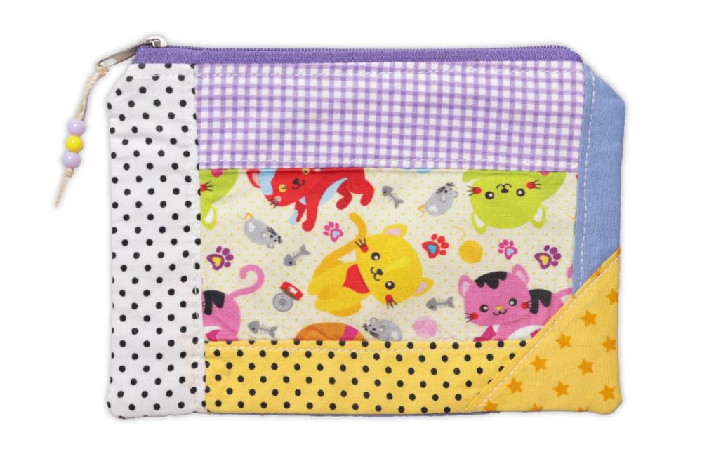 Kit Gatinho Amarelo: Necessaire, porta moedas e chaveiro