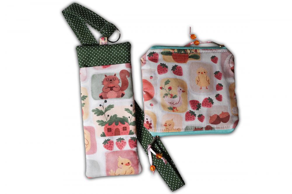 Porta Óculos/caneta para Pescoço e Bolsinha Mágica | Morango