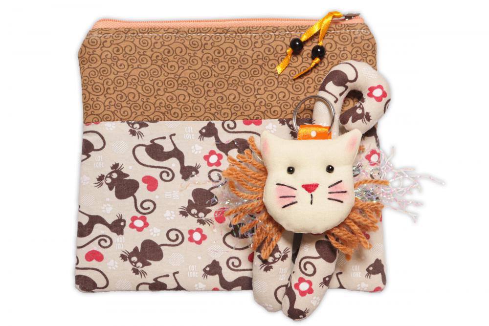 Kit Gatinho Bege: Necessaire e Chaveiro