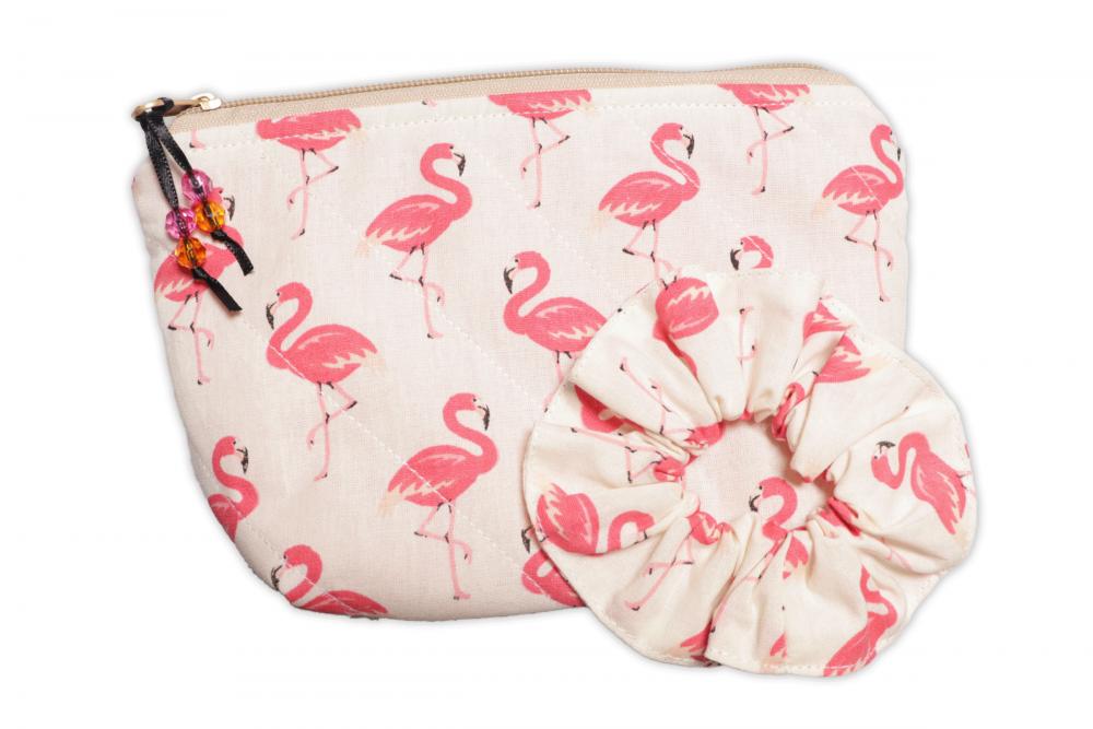 Kit Flamingo: Necessaire e Lacinho para Cabelo