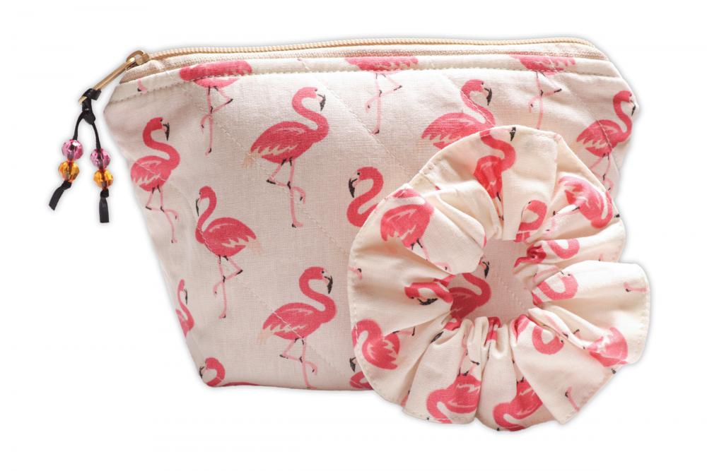 Kit Flamingo: Necessaire e Lacinho para Cabelo