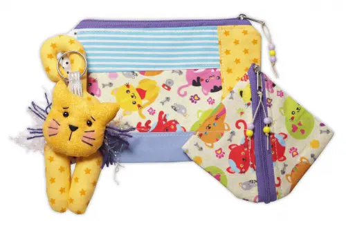 Kit Gatinho Amarelo: Necessaire, porta moedas e chaveiro