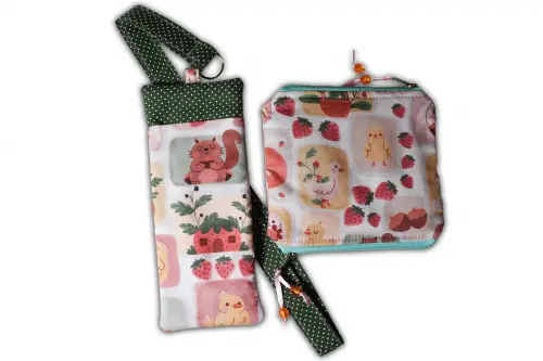 Porta Óculos/caneta para Pescoço e Bolsinha Mágica | Morango