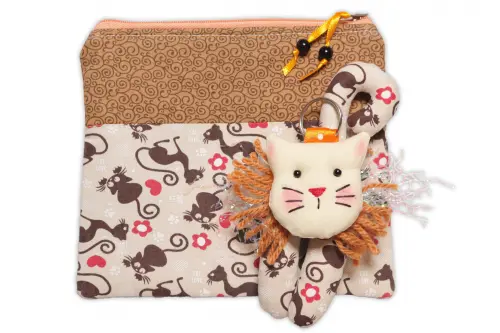 Kit Gatinho Bege: Necessaire e Chaveiro