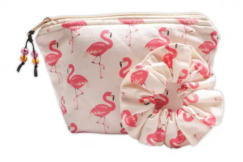 Kit Flamingo: Necessaire e Lacinho para Cabelo