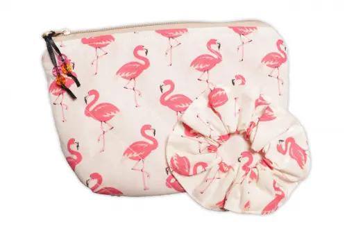 Kit Flamingo: Necessaire e Lacinho para Cabelo