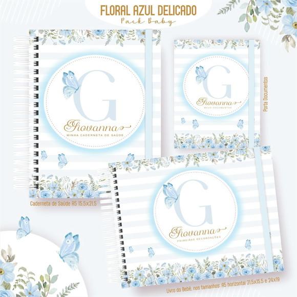 Kit Bebê Monograma Floral Azul