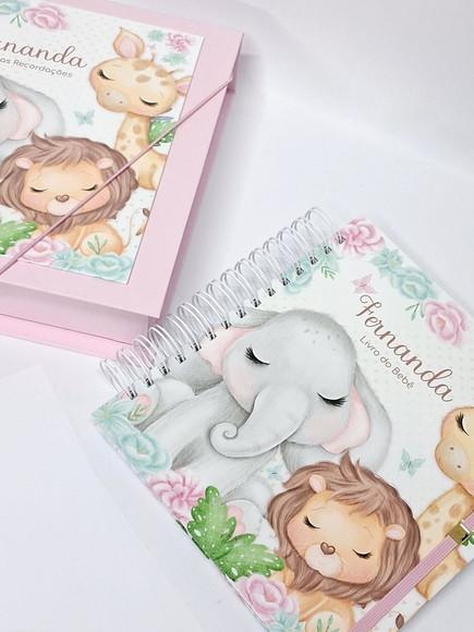 Livro do Bebê e Caixa Personalizada Safari Menina