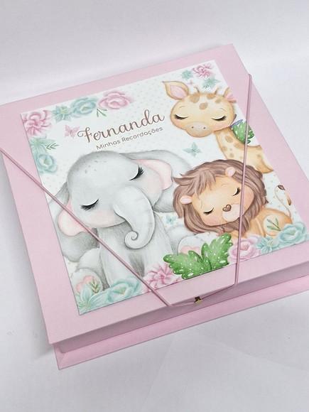 Livro do Bebê e Caixa Personalizada Safari Menina