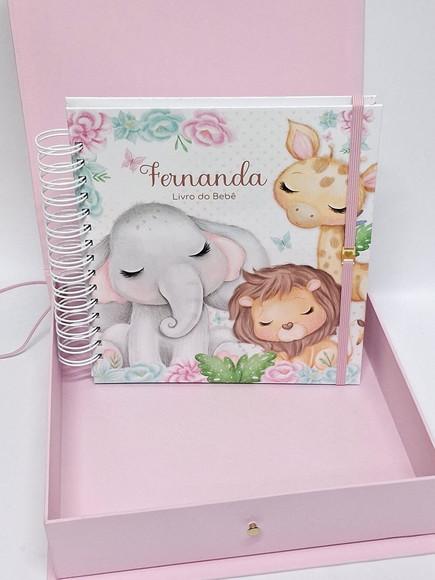 Livro do Bebê e Caixa Personalizada Safari Menina