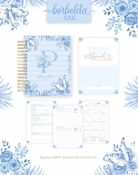 Agenda Personalizada 2026 Floral Azul