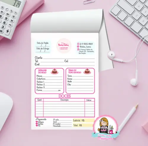 Bloco de Pedidos de Bolo Personalizado