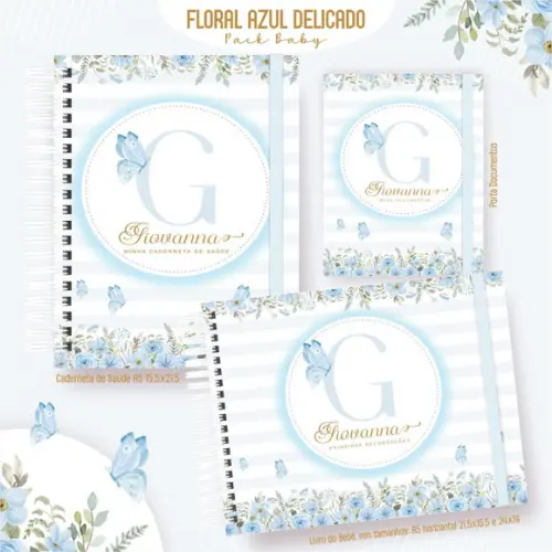 Kit Bebê Monograma Floral Azul