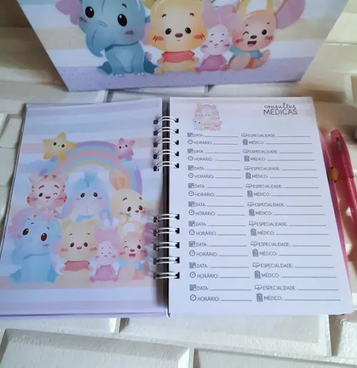 Kit Livro do Bebê com Maleta, Caderneta e Caderno Mensagens