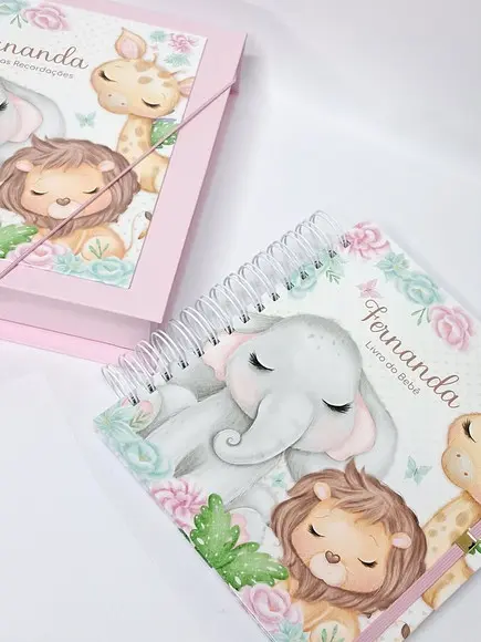 Livro do Bebê e Caixa Personalizada Safari Menina