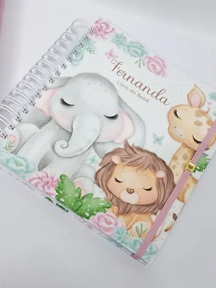 Livro do Bebê e Caixa Personalizada Safari Menina