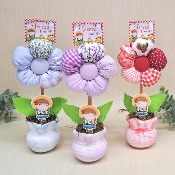 Vasinhos Decorativos com Flor de Tecido Festa Junina