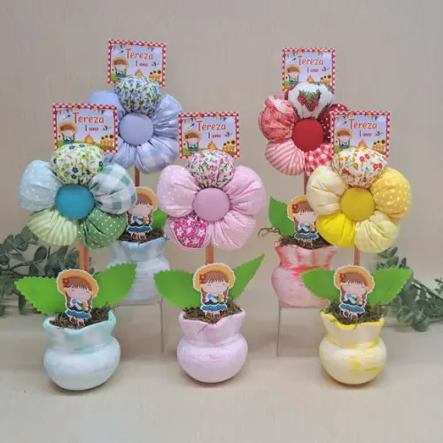 Vasinhos Decorativos com Flor de Tecido Festa Junina