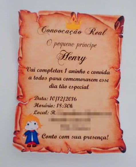 Convite Pergaminho Tubete Pequeno Principe