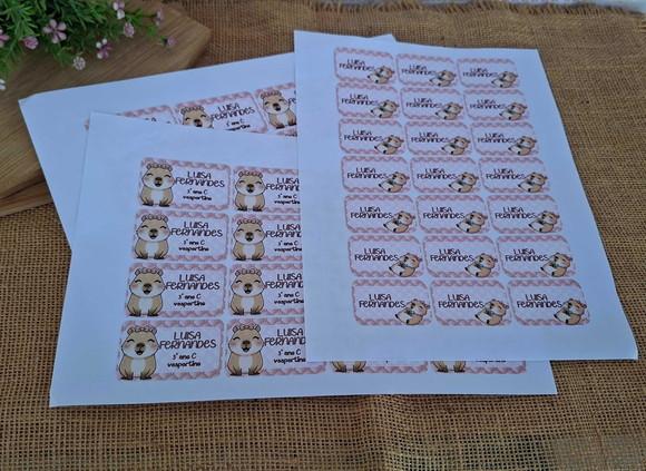 Kit Etiqueta Adesiva para Material Escolar Capivara Cute