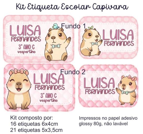 Kit Etiqueta Adesiva para Material Escolar Capivara Cute