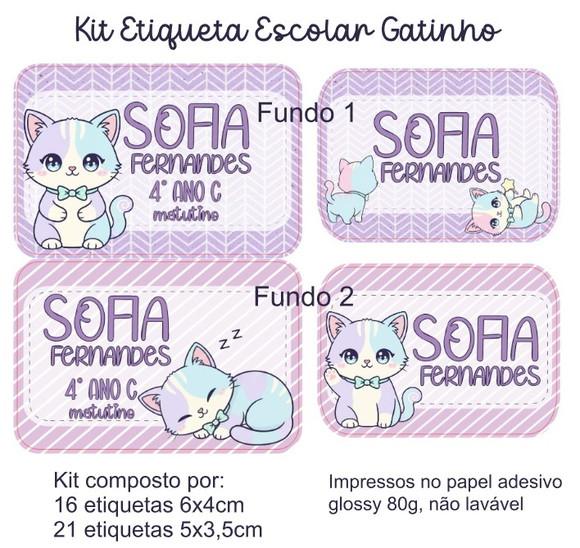 Kit Etiqueta Adesiva para Material Escolar Gatinhos