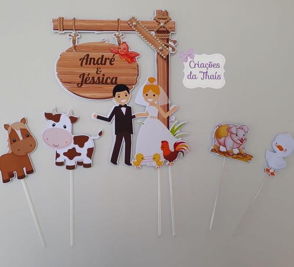 Topo para Bolo Casamento Country