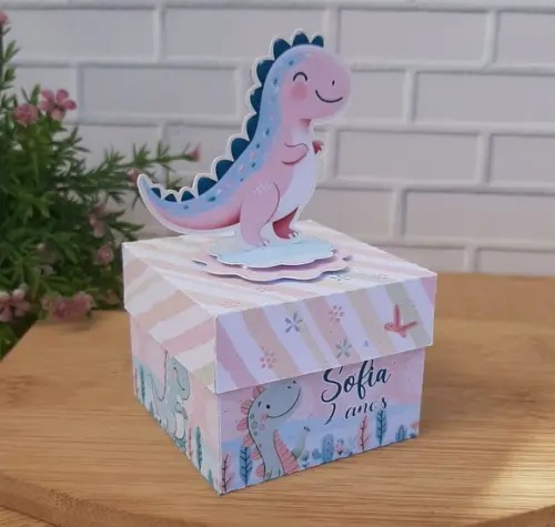 Caixinha Dinossauro Rosa