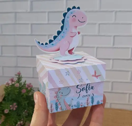 Caixinha Dinossauro Rosa