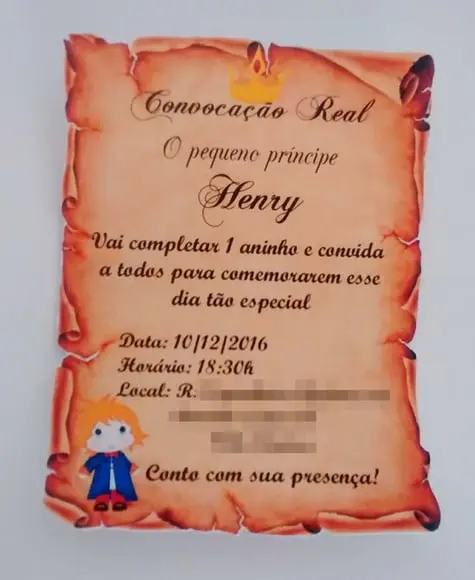 Convite Pergaminho Tubete Pequeno Principe