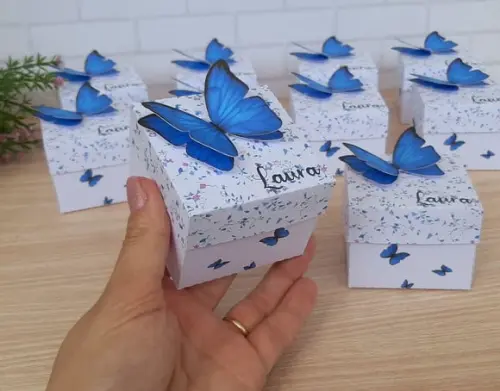 Kit com 20 Caixinha Borboleta Azul