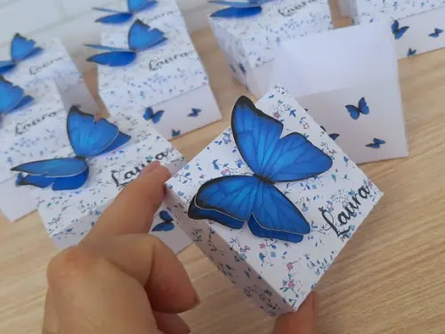 Kit com 20 Caixinha Borboleta Azul