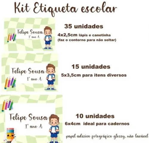 Kit Etiqueta Adesiva para Material Escolar