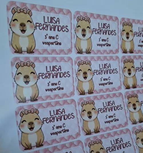 Kit Etiqueta Adesiva para Material Escolar Capivara Cute