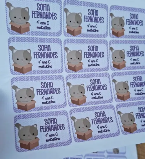 Kit Etiqueta Adesiva para Material Escolar Gatinhos