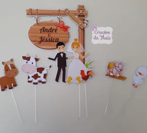 Topo para Bolo Casamento Country