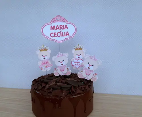 Topo de Bolo Ursinha Princesa
