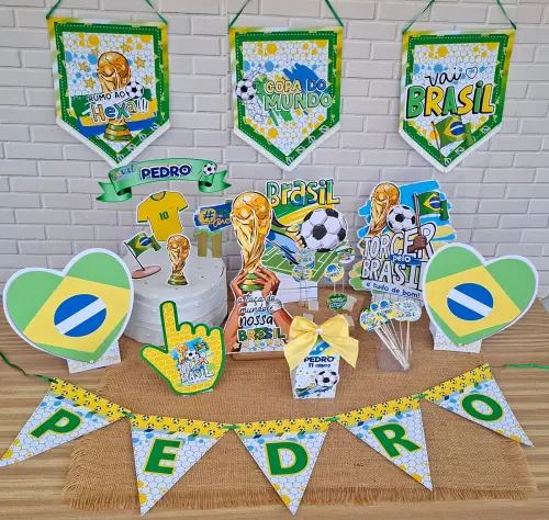 Kit Decoração de Festa Copa, Brasil Rumo ao Hexa