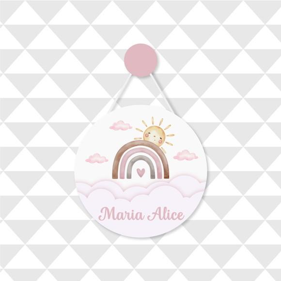 Enfeite Porta Maternidade Personalizado Arco-íris Sol
