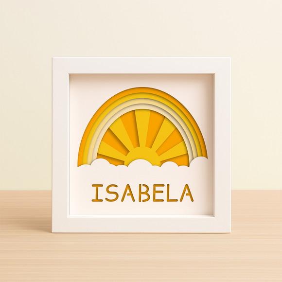 Quadro 3d Infantil Maternidade Personalizado Arco-íris, Sol