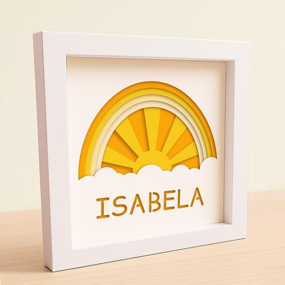 Quadro 3d Infantil Maternidade Personalizado Arco-íris, Sol