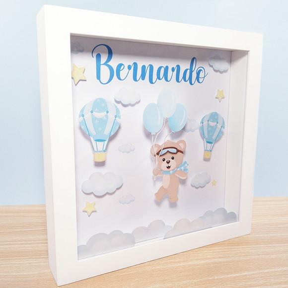 Quadro 3d Infantil Porta Maternidade Personalizado Ursinho Baloei