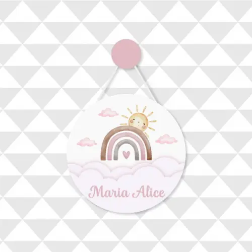 Enfeite Porta Maternidade Personalizado Arco-íris Sol