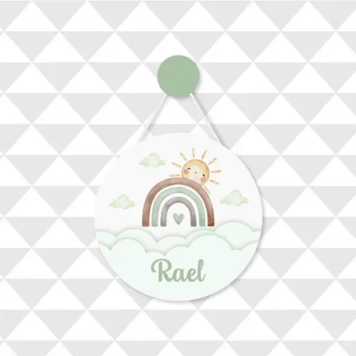 Enfeite Porta Maternidade Personalizado Arco-íris Sol