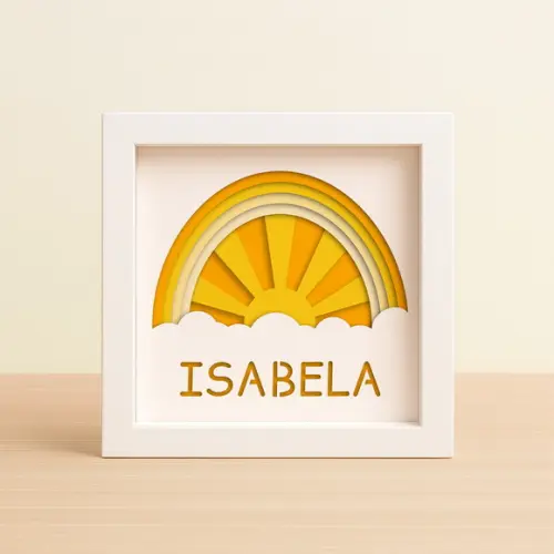 Quadro 3d Infantil Maternidade Personalizado Arco-íris, Sol