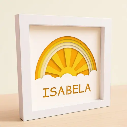 Quadro 3d Infantil Maternidade Personalizado Arco-íris, Sol